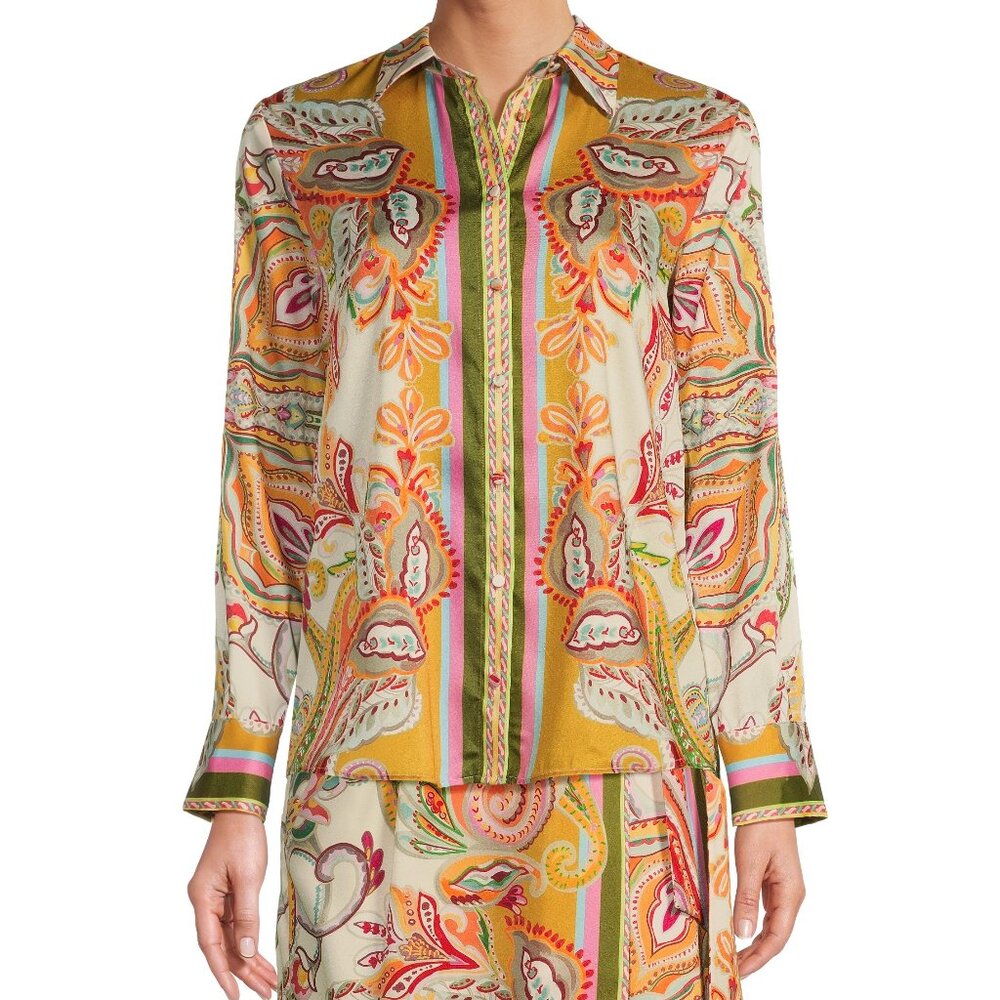 Antonio Melani Polina Paisley Long Sleeve Coordinating Button Down Blouse